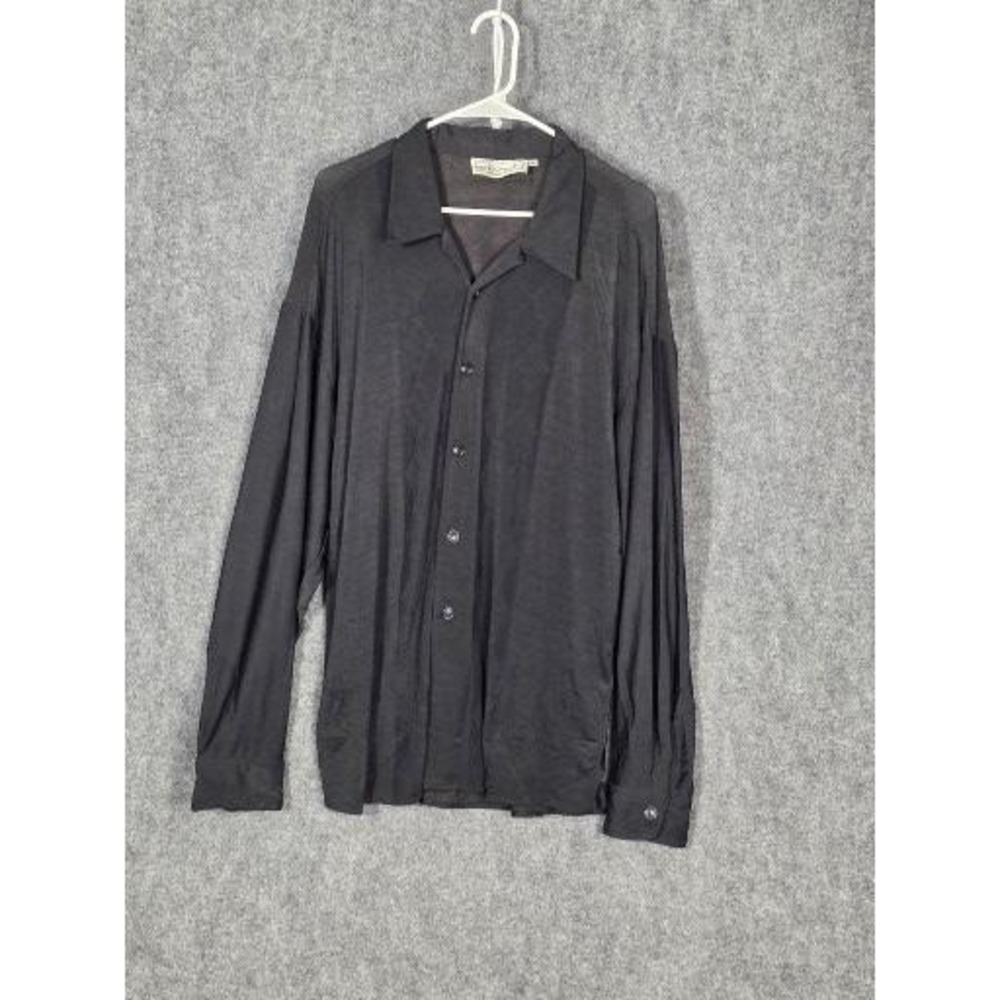 Mens XL Button Up Shirt Slouchy Black Drape Made in USA Vintage 90s Smash